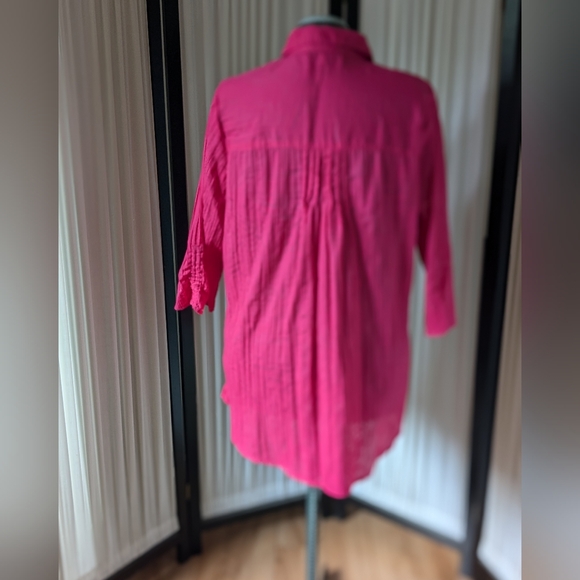 Vintage 00's, Michel Antoni, pink, 3/4 sleeves, button down, long, blouse. - Picture 8 of 13